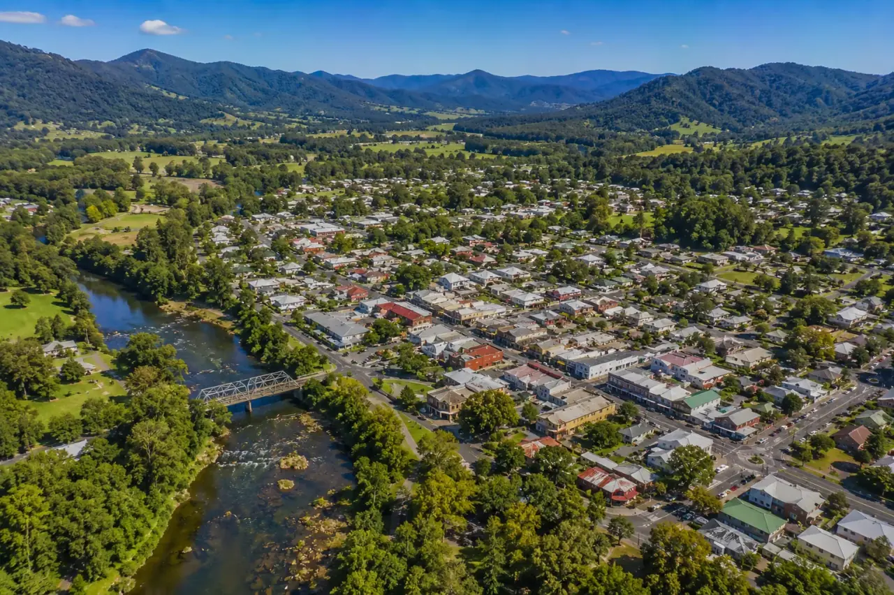 Aerial view of Bellingen NSW, FHC Refrigeration service area