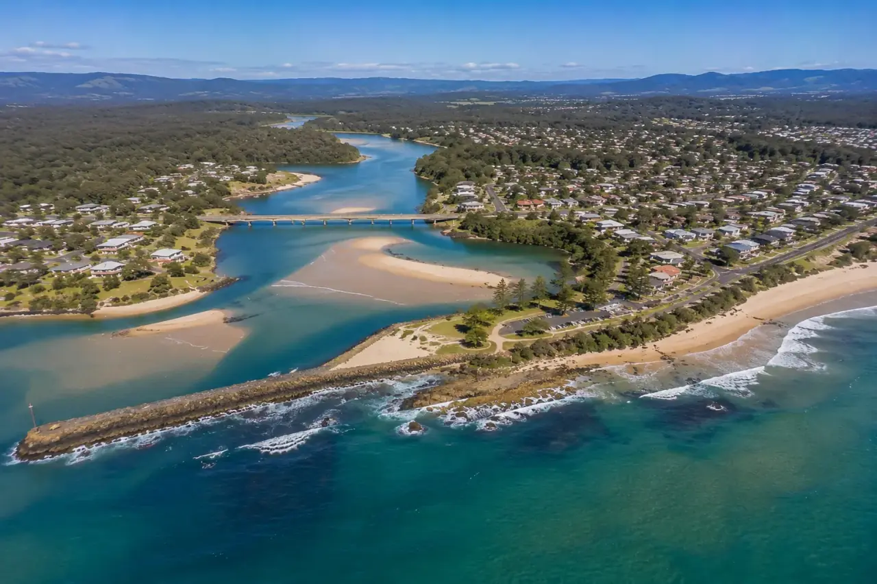 Aerial view of Urunga NSW, FHC Refrigeration service area